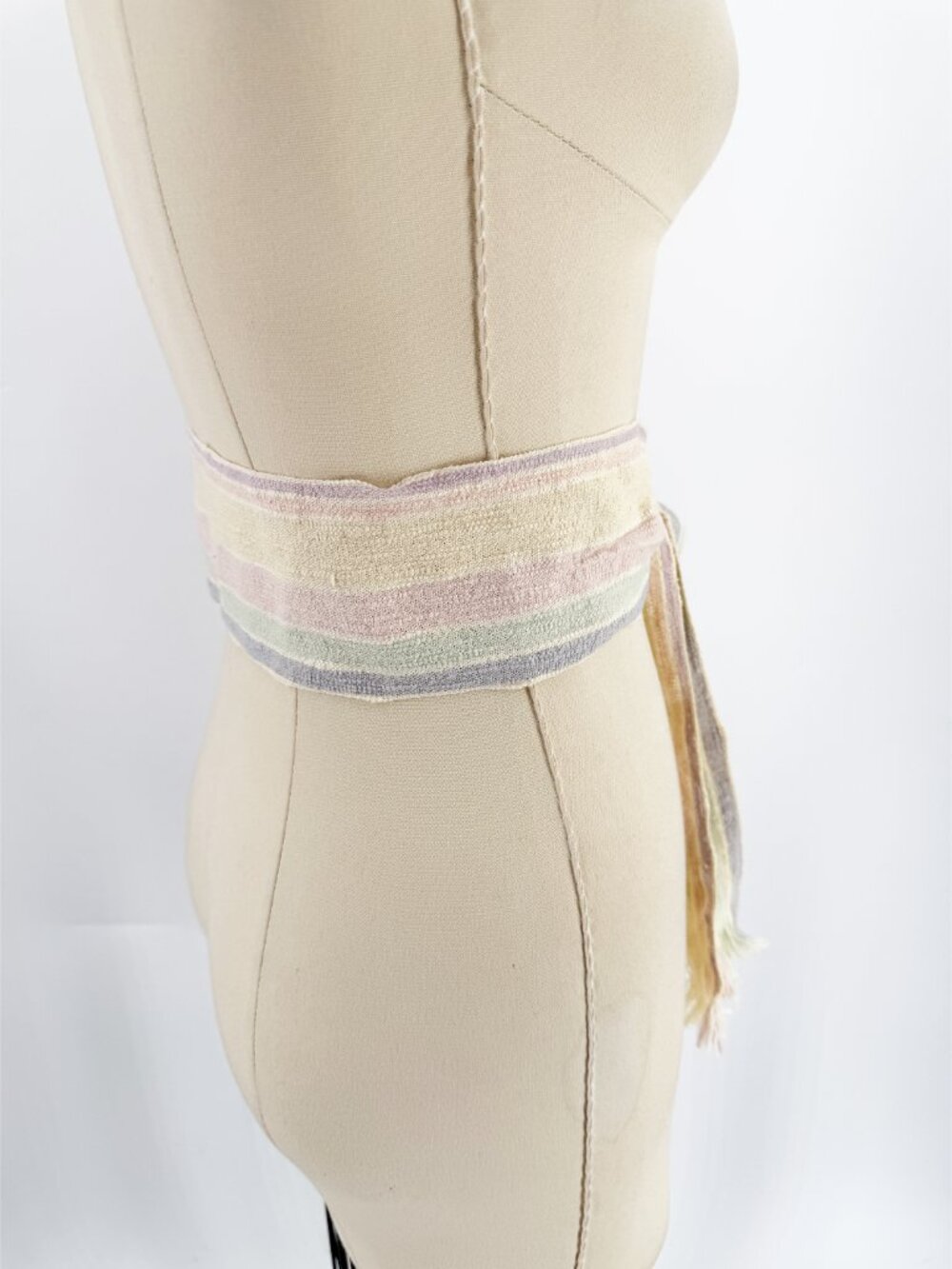 Liz Claiborne Pastel Striped Sash Belt w Fringe Tie Cotton Japan O/S - Picture 2 of 6